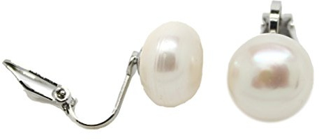 Womens Cream Real Freshwater Cultured Pearl Silver Stud Clip On Earrings Ladies (8-9mm)