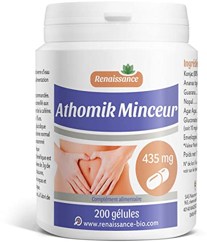 Athomik Minceur - 445 mg - 200 gélules de plantes, Guarana, Nopal, Konjac...