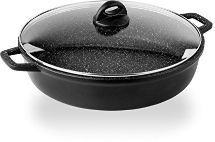 Barazzoni Le Cotture Speciali Tegame due Manici con Coperchio in Vetro Temperato, Diametro cm 36, Alluminio Pressofuso con Rivestimento Marmotech a 5 Strati. Made in Italy, nero, 37.3x45.6x8.5 cm