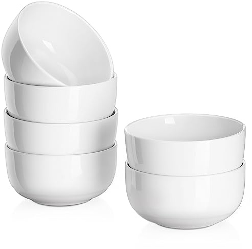 DOWAN 10 OZ Small Bowls, Ice Cream Bowls - 4.25 Ceramic Dessert Bowl Set of 6 - Porcelain Small Cereal Bowls, Side Dishes Dipping Bowl for Portion Control - Dishwasher Microwave Safe（Soft White