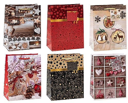 TSI - Bolsas de regalo (tamaño mediano, 12 unidades, 6 modelos diferentes), diseño navideño 9