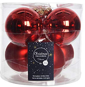 Decoris Weihnachtskugel aus Glas, Rot, 8 cm