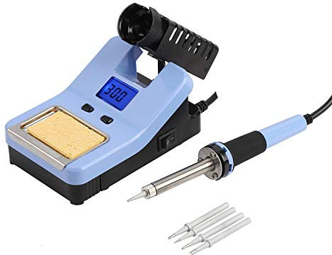 KATSU Estación de Soldadura 60W Temperatura Ajustable 200-480ºC Estación de Soldadura Estano Electrónica Pantalla LCD con 4 Puntas, para Reparación Electrónica Eléctrica