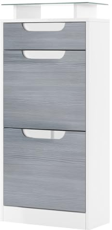 Vladon Schuhschrank Schuhkipper Fiesta V2, Korpus in Weiß matt/Front in Avola-Anthrazit mit Absetzungen in Weiß Hochglanz