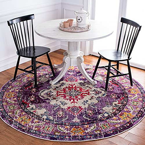 SAFAVIEH Boho Teppich für Wohnzimmer, Esszimmer, Schlafzimmer - Monaco Collection, Kurzer Flor, Violett und Fuchsia, 200 x 200 cm