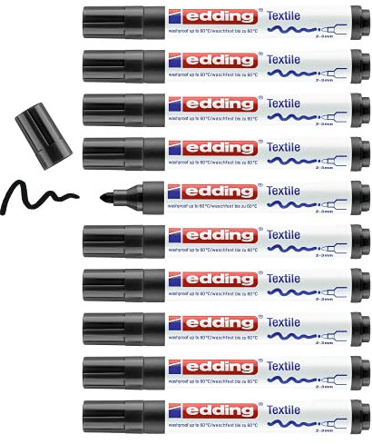 Edding 4500 Textilmarker - schwarz - 10 Stück - Rundspitze 2-3 mm - Textilstifte waschmaschinenfest (60 °C) zum Stoff bemalen - Stoffmalstift