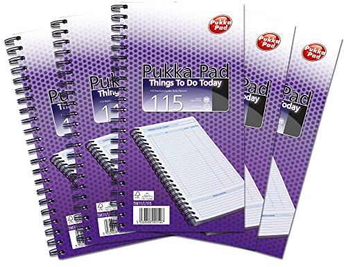 Pukka Pad, Things To-Do Today Note Pad – Pack of 5 Wirebound Notebooks with 115 Sheets of 80GSM Paper with Perforation – Includes Space for Appointments, Sketches, Lists, and More