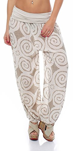 Malito Donna Pantaloni Disegno Spirale Aladin Harem Pantaloni Pump Baggy Yoga 1718 (Crème)