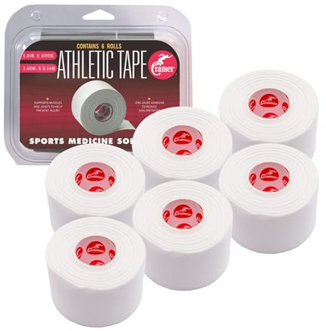 Cramer Athletic Tape 6 Pack, 1.5 x 10 Yards White, Easy Tear Sports Tape for Ankle, Wrist & Knee, Latex-Free Adhesive, Strong Support, Athletic Training Tape Roll