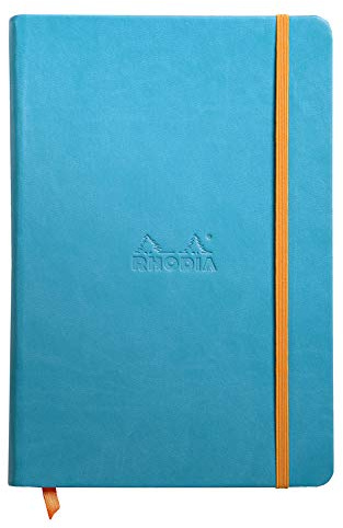 RHODIA 118747C - Turquoise Rigid Notebook - A5 - Lined - 192 pages - Clairefontaine Ivory Paper 90 g/m - Bookmark, Elastic Closure - Faux Leather Cover - Rhodiarama Collection