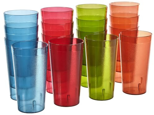 US Acrylic Cafe Plastic Reusable Tumblers (Set of 16) 20-ounce Water Cups Assorted Colors | Restaurant Style Drinking Glasses Value Set, Stackable, BPA-free, Made in the USA | Top-rack Dishwasher Safe
