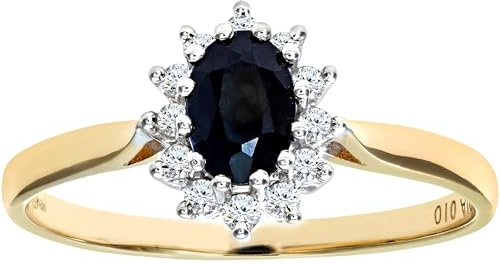 Naava 9 ct Yellow Gold Diamond and Sapphire Cluster Women's Ring ,N