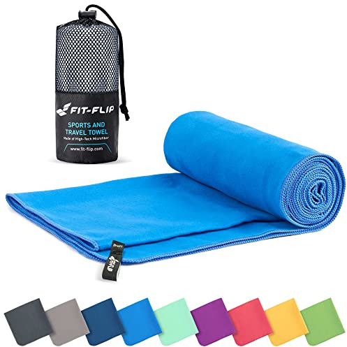 Fit-Flip Asciugamano microfibra - compatto e ultraleggero - asciugamani palestra - il perfetto telo mare grande - ottimale per viaggio, sport e piscina (80x160cm blu)