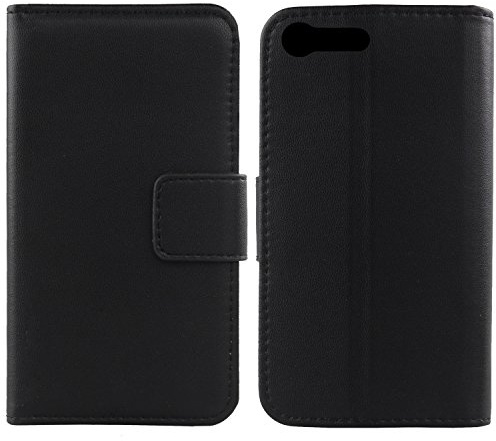 Gukas Design Echt Leder Tasche Für Sony Xperia X Compact F5321 4.6 Hülle Lederhülle Handyhülle Handy Flip Brieftasche mit Kartenfächer Schutz Protektiv Genuine Premium Case Cover Etui Skin (Schwarz)