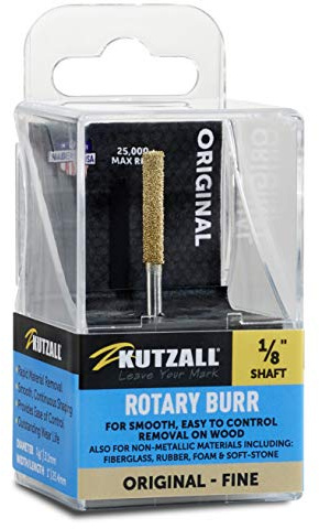 Kutzall Original Cylinder Rotary Burr, 1⁄8 Shaft, Fine - Wood Carving Bit for Dremel, Foredom, DeWalt, Milwaukee. Abrasive Tungsten Carbide, 1⁄8 (3.1mm) Dia. X 7⁄8 (22.2mm) Length, C-18-EG