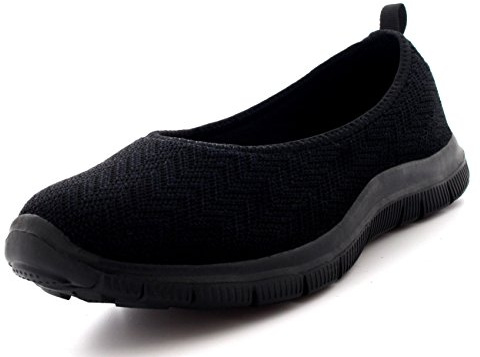 Get Fit Women’s Slip-On Ballerina Trainers - Lightweight Breathable Mesh Walking Shoes with Flexible Sole - Comfortable Casual Sneakers for Fitness, Travel & Everyday Wear - Black/Black - UK4/EU37