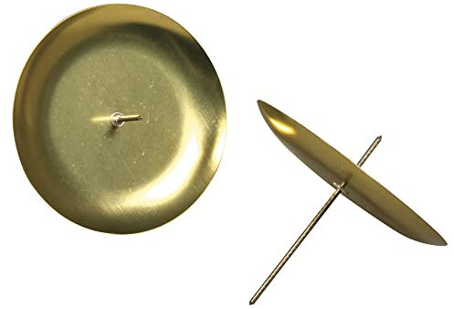 Rayher 4 Candle Holders with Spike for Pillar Candles, Advent Wreath Candle Holders, Round Metal Candle Plate, gold-coloured, Diameter 8cm, 2515206