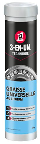 3-EN-UN Technique • Graisse Universelle au Lithium • Cartouche • Forte adhérence • Résite à l'eau et à la chaleur • Utilisation entre -20°C et +140°C • Adaptée pour une pompe à graisse • 400 G