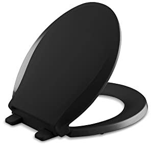 KOHLER K-4639-7 Cachet Soft Close Round Toilet Seat with Non-Slip Bumpers Black