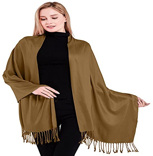 CJ Apparel Light Olive Green Solid Color Tassels Design Nepalese Shawl Seconds Scarf Wrap Stole Throw Head Wrap Pashmina Gift Hand Made in Nepal New