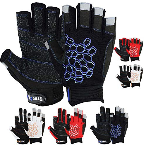 MRX BOXING & FITNESS Sailing Gloves Sticky Palm Gripy Glove Yachting Kayak Dinghy Fishing Short Finger Multi Colors (Black/Blue, XL)