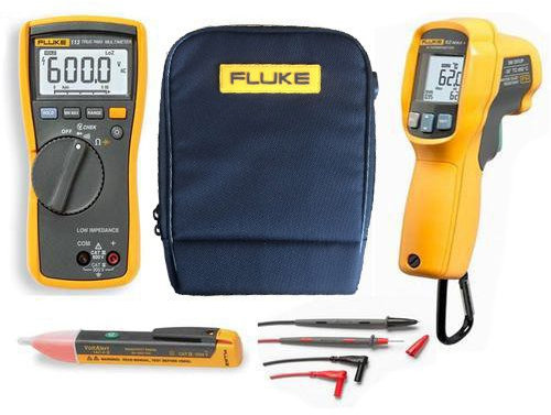 Fluke 113 Combo Kit (KIT74) – Includes 113 True RMS Multimeter, 62 MAX+ Infrared Thermometer, 1AC Voltage Detector, and C115 Soft Case.