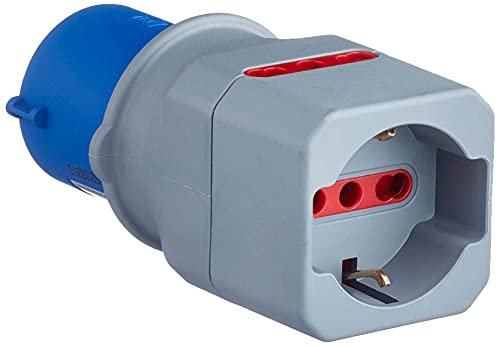 Electraline 80864 Adattatore Industriale da CEE a Schuko 2 Prese 10/16A Italiane, Blu