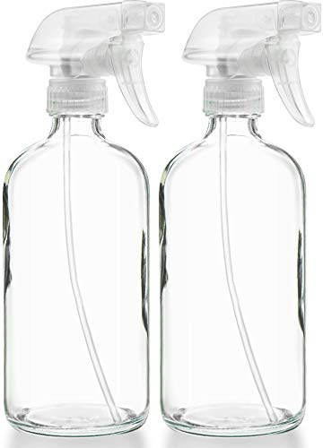 Sally's Organics® Empty Clear Glass Spray Bottles - Refillable 16 oz Containers for Essential Oils, Cleaning Products, Aromatherapy, Misting Plants, or Cooking - Sprayer with Mist and Stream - 2 Pack