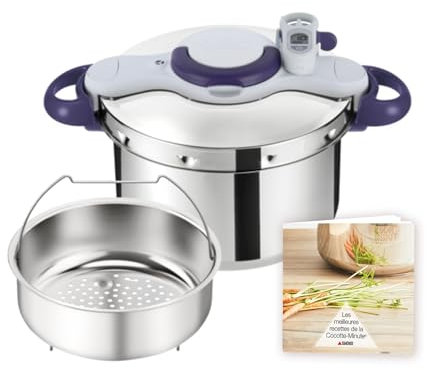Seb Clipsominut’ Perfect Cocotte-minute 7,5 L, Autocuiseur induction, Facile à utiliser, Minuteur, Livre 100 recettes inclus, Fabriqué en France, Violet P4624800