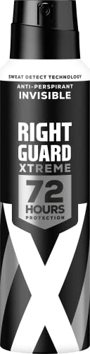 Right Guard Men's Deodorant Xtreme Invisible, 72 Hour High Performance Anti-Perspirant Aerosol Spray, No White Residue, Alcohol Free, Dermologically Tested 150ml