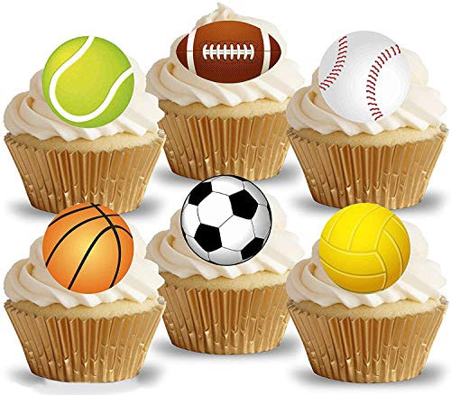 Anglesit Pre-Cut Sports Balls Edible Rice/Wafer Paper Cupcake Cake Dessert Toppers Party Birthday Decorations