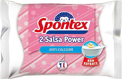 Spontex Salsa Power Salle de Bain Non-Rayantes, 4 pack de 2 Éponges, couleurs aleatoires