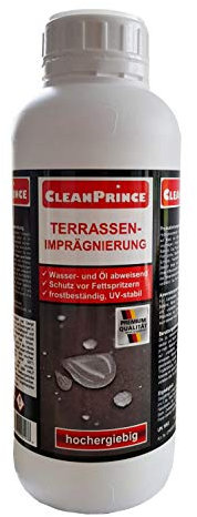 1 Litro CleanPrince Impregnación de terrazas 1000 ml: repelente al agua resistente al aceite Terraza impregnación Protección contra las manchas Impregnación de piedra Yeso Placas impregnar Para