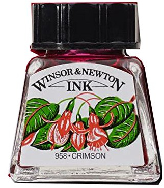 Winsor & Newton - Encre à dessiner 14ml pour Calligraphie - Noir Indien - Crimson - Crimson
