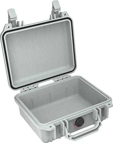 PELI 1200 Maletín técnico estanco para el transporte de equipos electrónicos y fotográficos frágiles, IP67 estanco, 4L de capacidad, fabricado en EE.UU., sin espuma, color gris