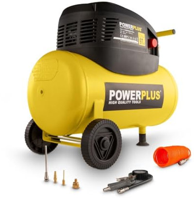 Powerplus Kompressor POWX1730 Druckluftkompressor ölfrei mit 24l Tank - mobiler Luftkompressor mit Druckluft als Luftpumpe für Fahrrad - Kompressor mit 1100 W und 8 bar