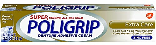 Super Poligrip Extra Care Zinc Free Denture and Partials Adhesive Cream, 2.2 ounce