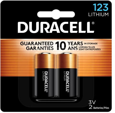 Duracell CR123A 3V Lithium Battery, 2 Count (Pack of 1), 3 Volt High Power for Home Safety, Security Devices, Flashlights, Smoke Alarms, Home Automation