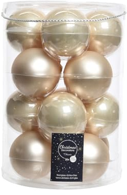 16 Christbaumkugeln Glas 8cm Perle - Champagner Opal matt