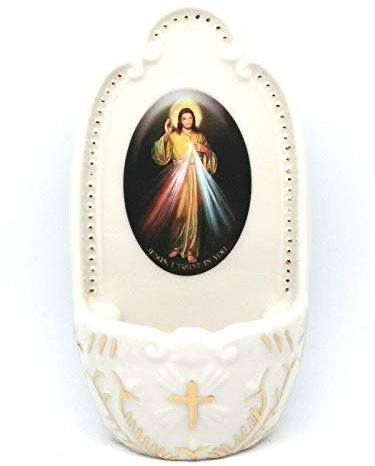 Florentine - Porzellan Göttliche Barmherzigkeit Jesus kleine Weihwasserbecken 13cm Florentine Kollektion Katholisches Geschenk