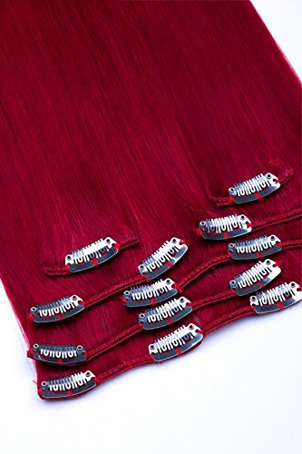 Clip In Extensions Set 100% Echthaar 7 teilig 70g Haarverlängerung 45cm Clip-In Hair Extension Nr. Dunkelrot