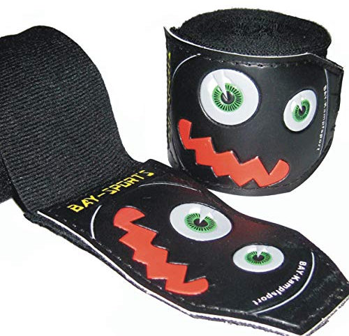 BAY® monster face 3D KIDS JUNIOR basic 2,5 Boxbandagen SPEZIELL FÜR KINDER SCHWARZ + WICKELANLEITUNG, elastisch und etwas dünner, 2,5 Meter x 5 cm, Box-Bandagen, Paar Tapes Faustbandagen Handbandagen für Boxhandschuhe Boxen Kickboxen Kampfsport MMA Muay Thai Thaiboxen Relief Carbon Look