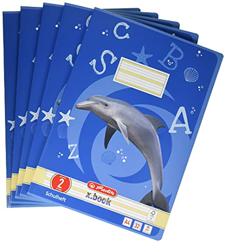 Herlitz 10767267 Häfte A4 Lineatur 02, 32 ark, motiv: Delfin, FSC Mix, 5 stycken