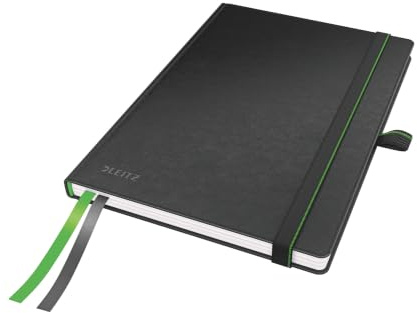 Leitz Complete Quality Notebook A5 Linjerad, 160 sidor, 80 ark, inbunden med högkvalitativt omslag, 100 g/m² papper FSC-certifierat, fästelement, bokmärke, pennögla, svart, 44780095