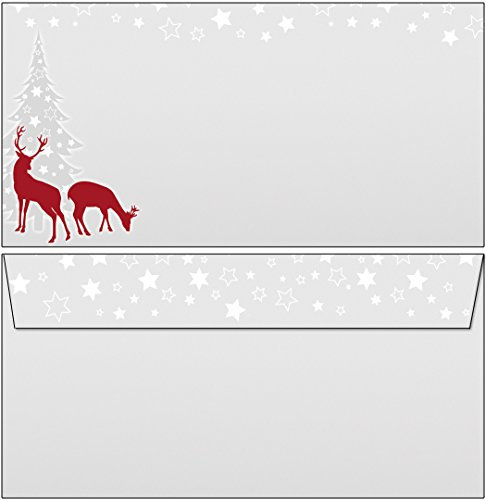 Weihnachten Briefumschläge weihnachtliches rotWild grau/rot 50 Stück Kuverts DIN lang ohne Fenster 6882