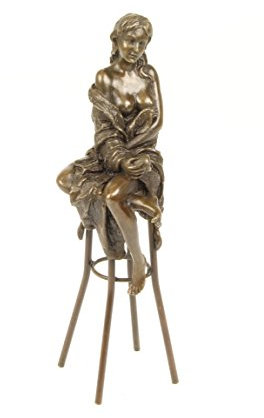 Figura de bronce Figura de bronce estatua Mujer Akt Nude en silla de bar (estilo antiguo H 26,2 cm