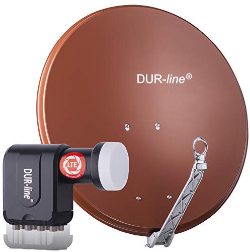 DUR-line 8 Teilnehmer Set - Qualitäts-Alu-Satelliten-Komplettanlage - Select 75cm/80cm Spiegel/Schüssel Rot + Octo LNB - für 8 Receiver/TV [Neuste Technik, DVB-S2, 4K, 3D]