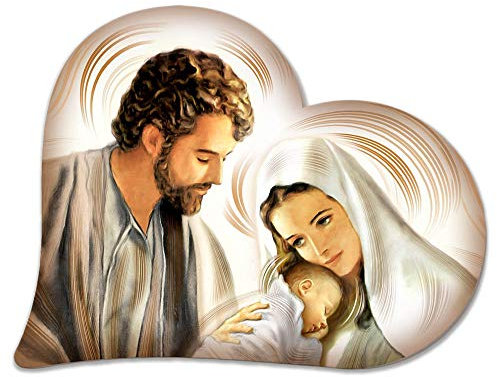 Lupia - Quadro Capezzale, Collezione Heart Nativity Brown Sacra Famiglia, Design Unico in Pannello di Legno, Arredo Camera da Letto, Artigianale Made in Italy, Marrone, 50x65 cm