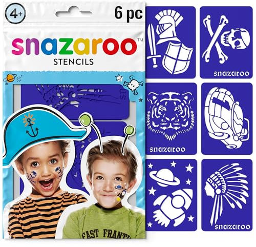 Snazaroo Schmink Schablonen Set Abenteuer - Jungen, 6 wiederverwendbare Acryl Schablonen