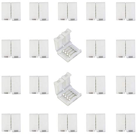 LitaElek 20pcs Conector de 4 Pines para Tira LED RGB de 10mm Ancho, SMD 5050 RGB LED Strip Connector 4 Pin Clip Conector Tira LED Conector Rápido Cinta LED Adaptador Banda LED, Sin Soldadura